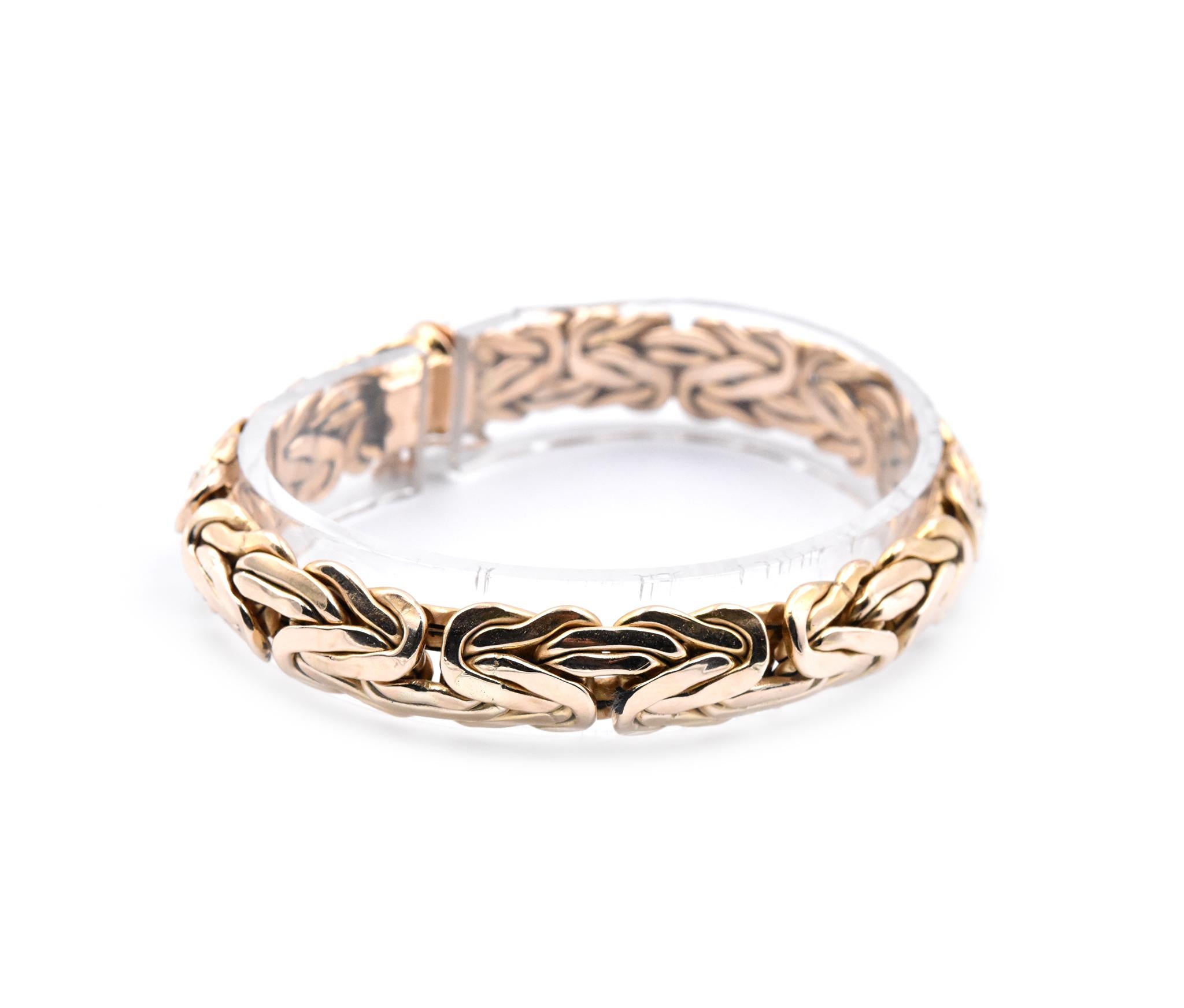 Material: 14k yellow gold
Dimensions: bracelet measures 7.5-inches in length
Weight: 18.10 grams

