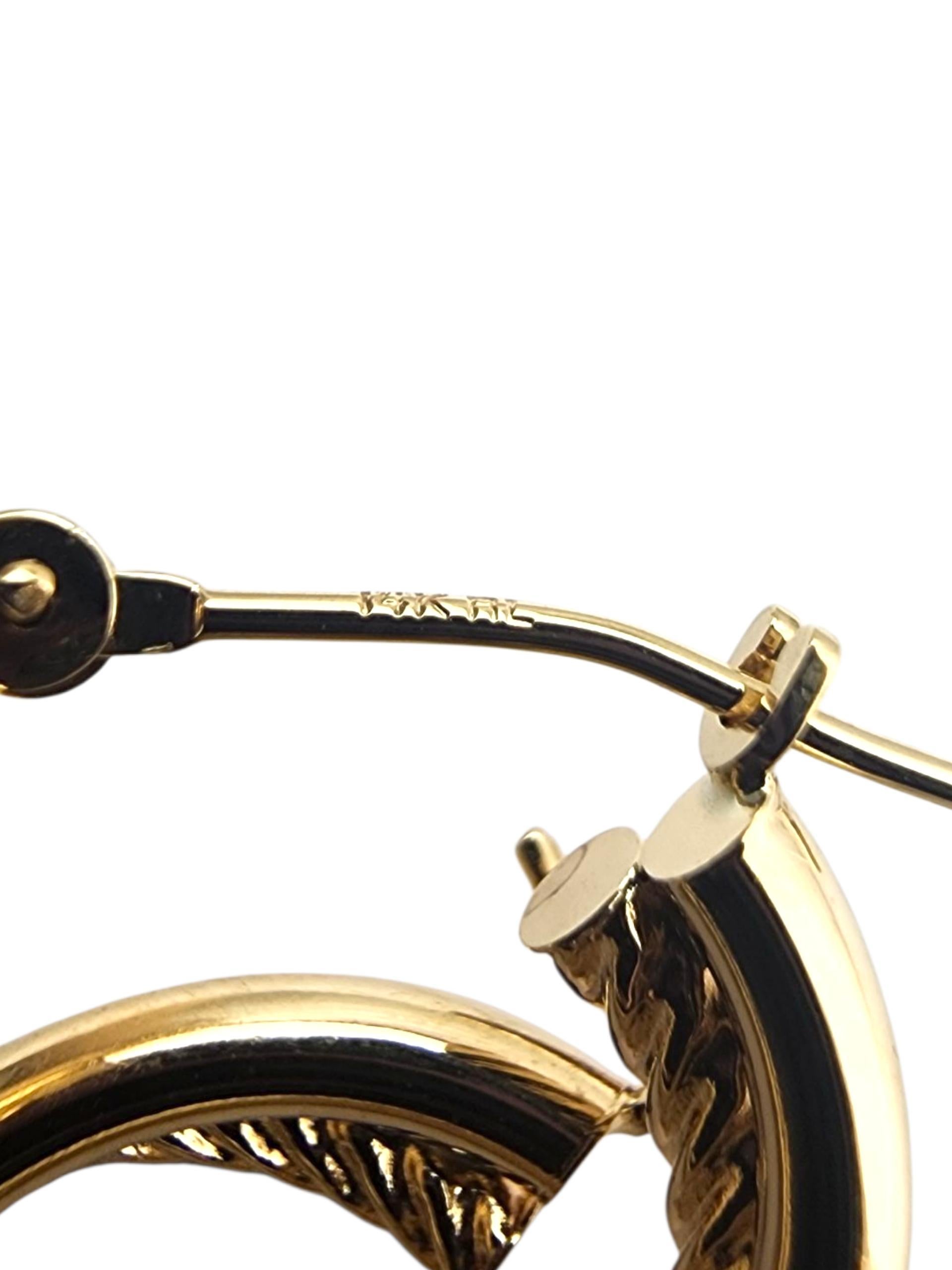 Orecchini a cerchio con doppio cavo in oro giallo 14K #22849 in vendita 3