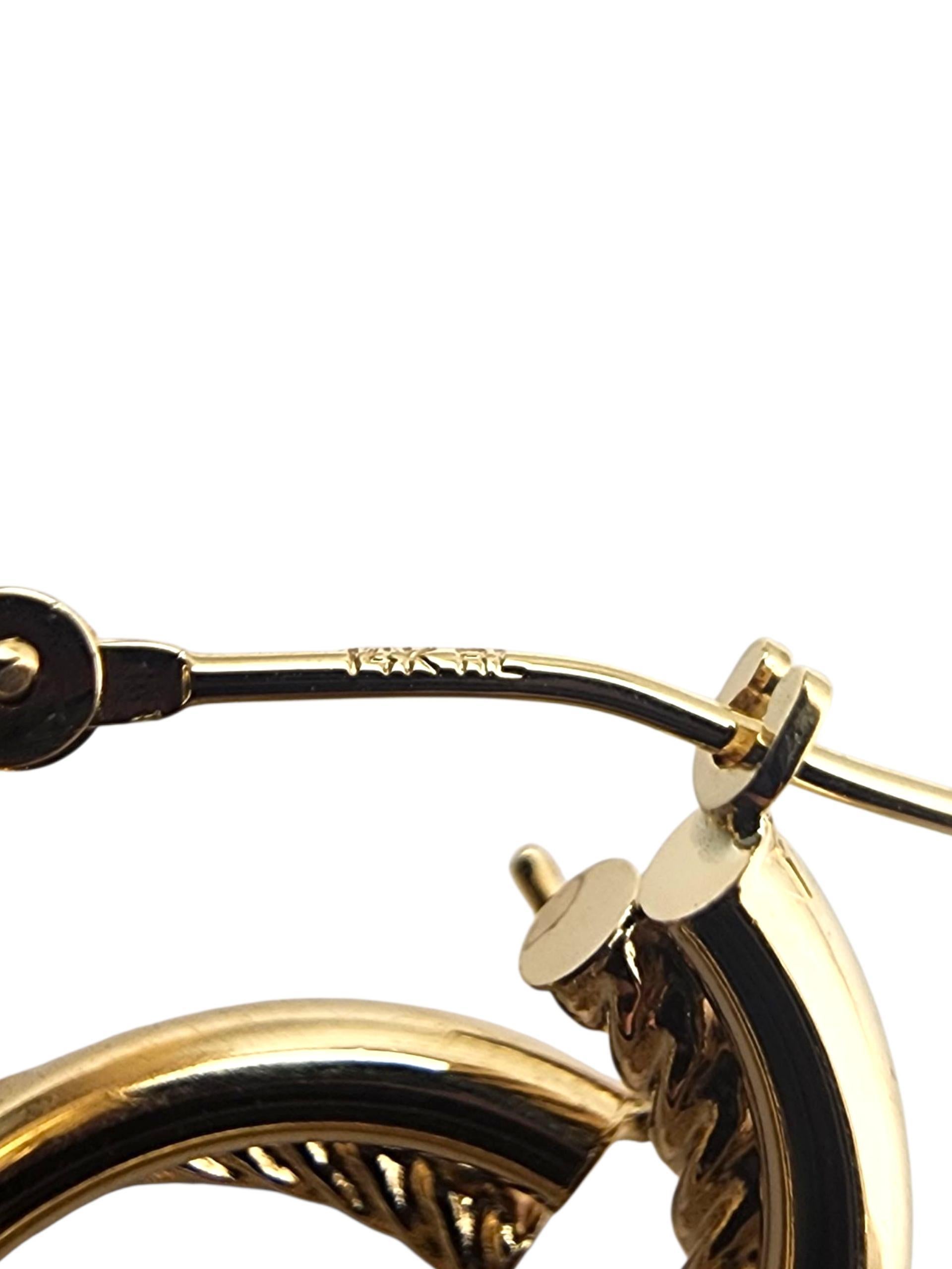 Orecchini a cerchio con doppio cavo in oro giallo 14K #22849 in vendita 4