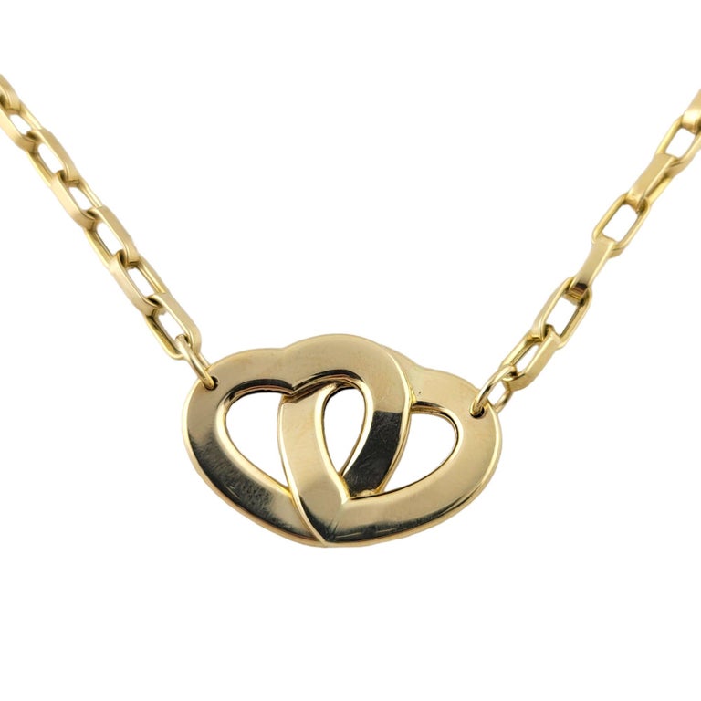 14k Yellow Gold Double Heart Chain Necklace For Sale at 1stDibs