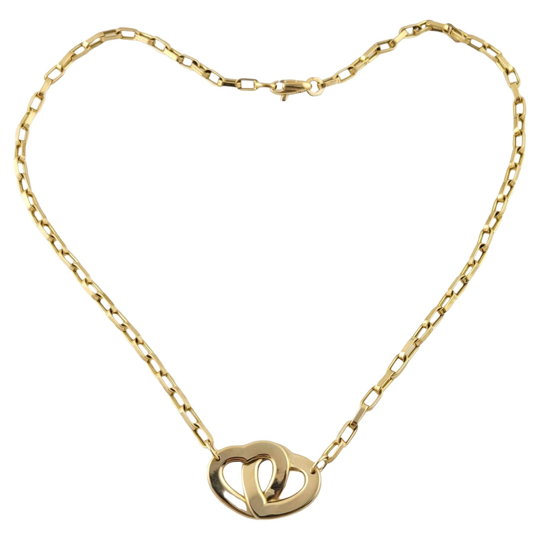 14k Yellow Gold Double Heart Chain Necklace For Sale