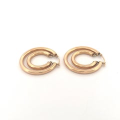 14K Yellow Gold Graduated Double Hoop Earrings, Late 20th Century