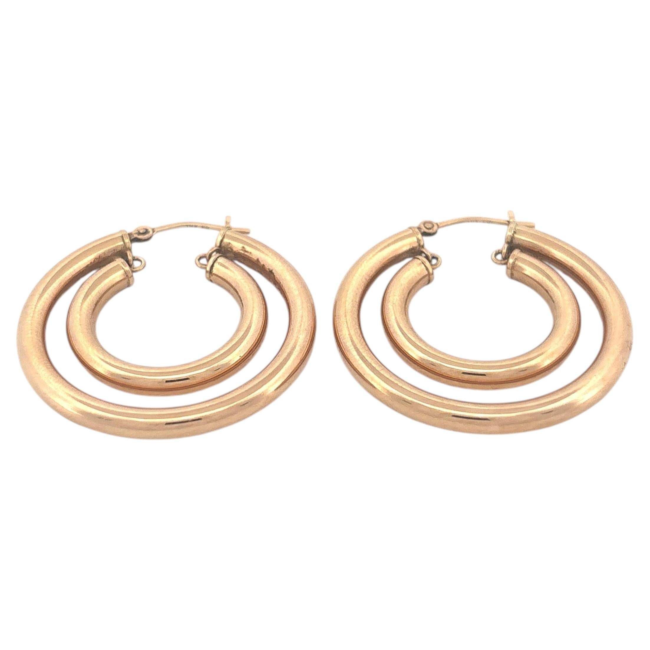 Orecchini a doppio cerchio graduati in oro giallo 14K, fine XX secolo