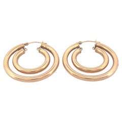 14K Yellow Gold Graduated Double Hoop Earrings, Late 20th Century