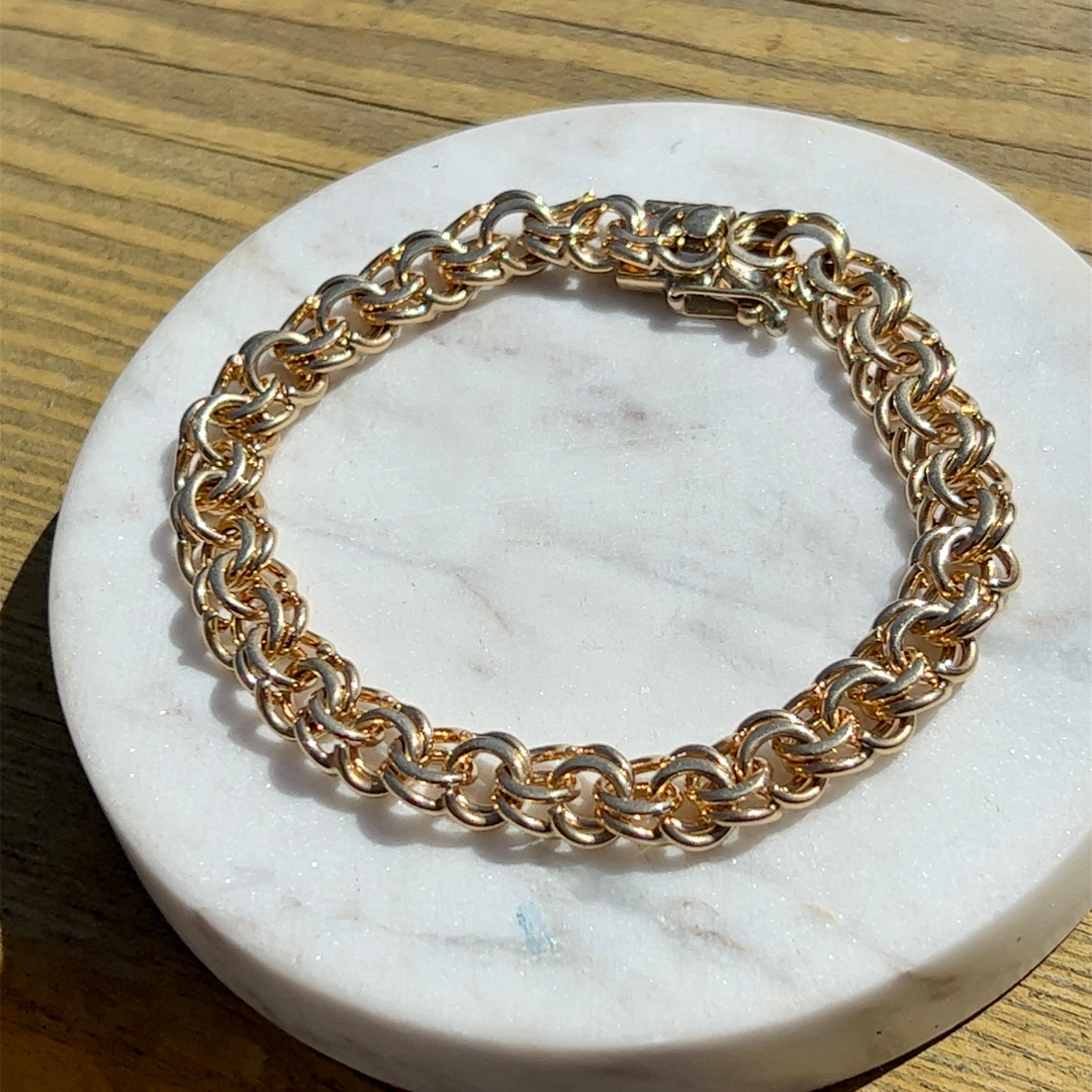 14 Karat Gelbgold Doppelgliederkette-Armband für Damen oder Herren