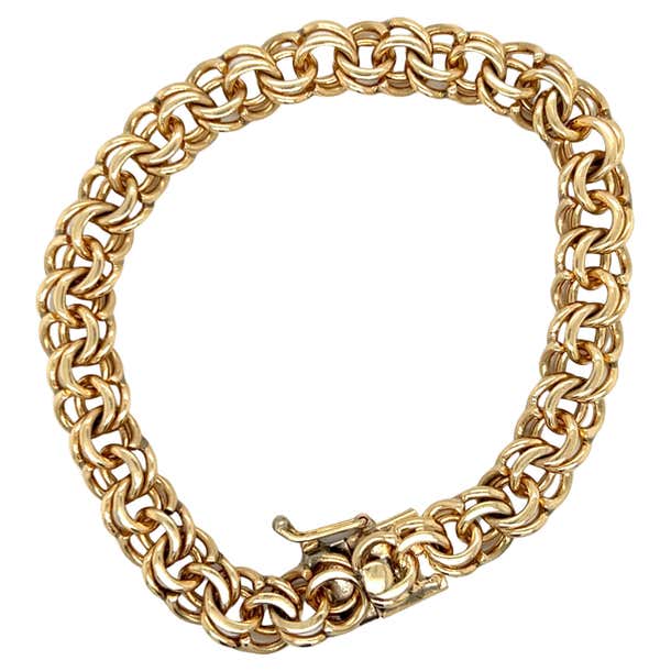 14k Yellow Gold Double Link Chain Bracelet For Sale at 1stDibs