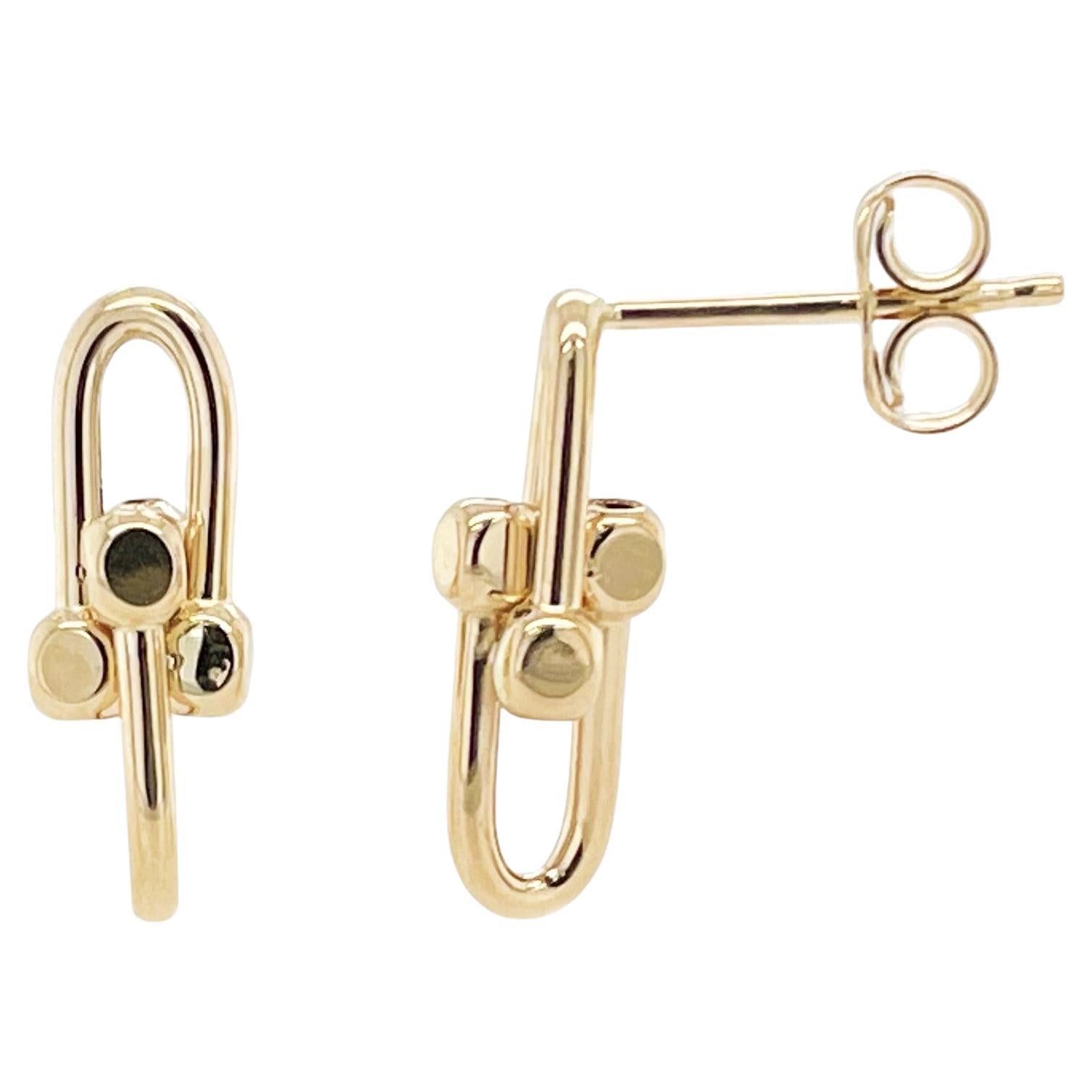 14K Yellow Gold Double Link Earrings for Her For Sale