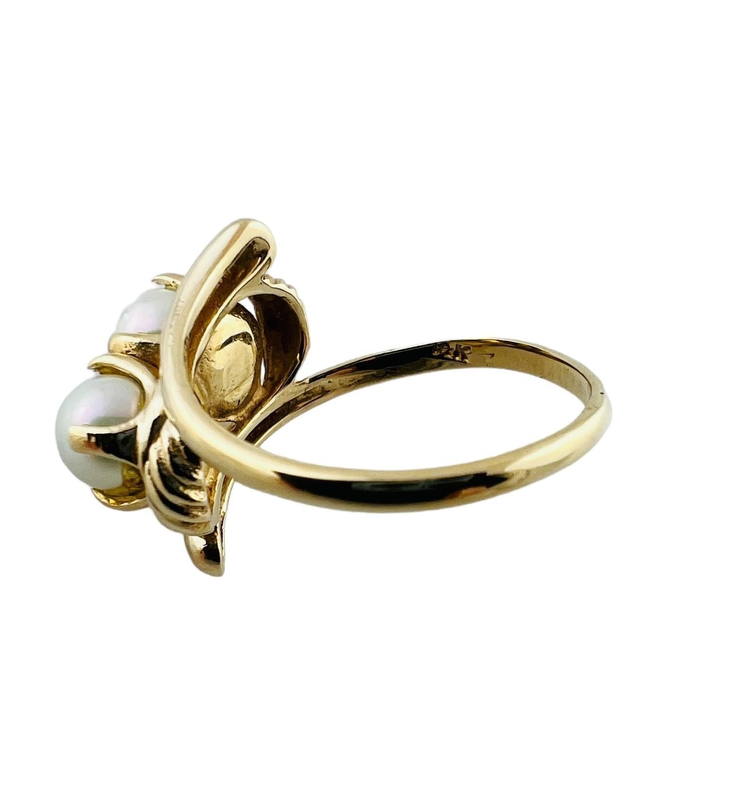 Round Cut 14K Yellow Gold Double Pearl Ring Size 7 #21228 For Sale