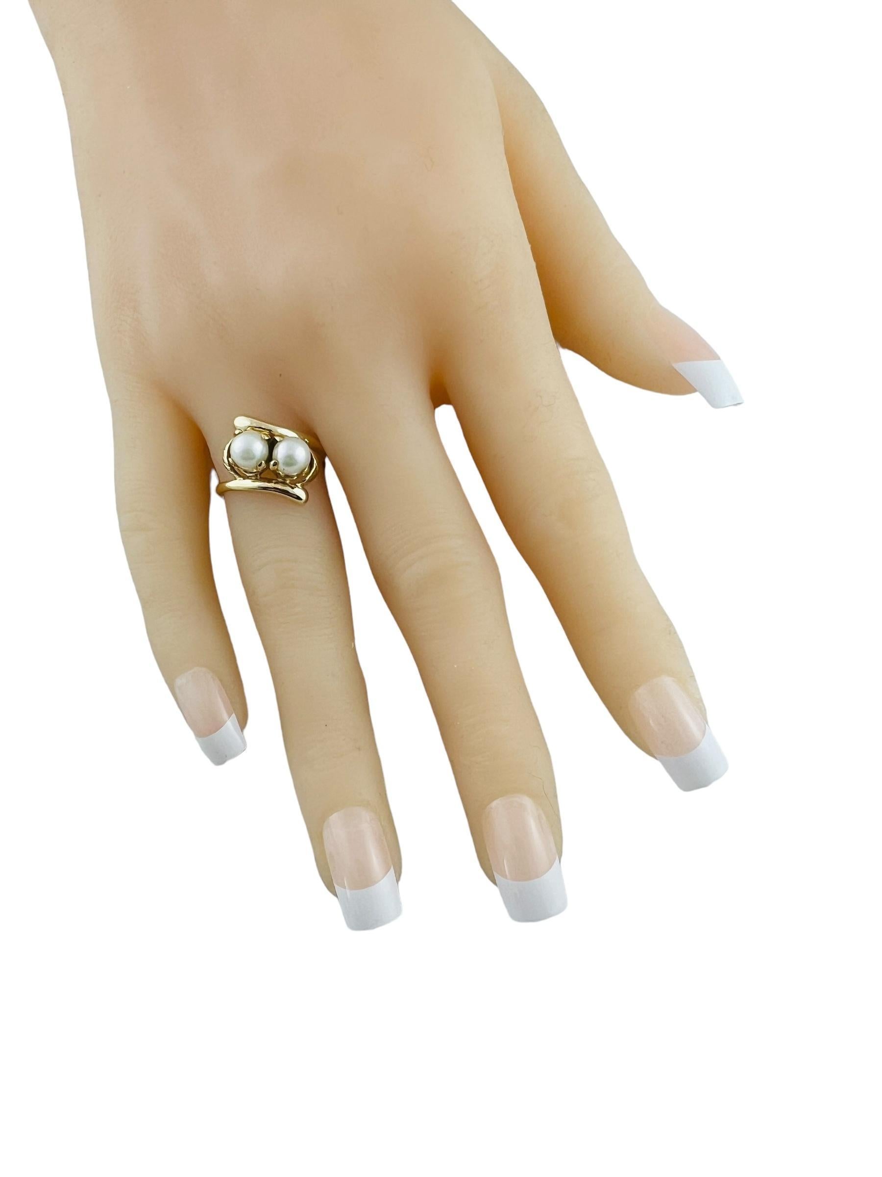 Women's 14K Yellow Gold Double Pearl Ring Size 7 #21228 For Sale