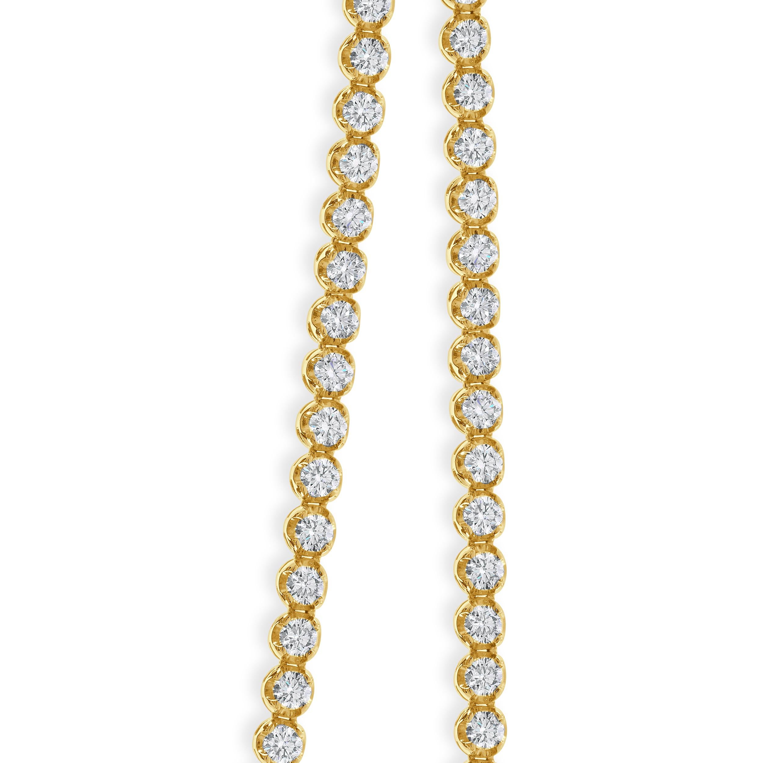 14k Gelbgold Doppelreihige Diamant-Tennis-Halskette mit Weißgold-Diamant-Anhänger im Zustand „Hervorragend“ im Angebot in Scottsdale, AZ