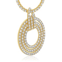 14k Yellow Gold Double Row Diamond Tennis Necklace With Circle Diamond Pendant