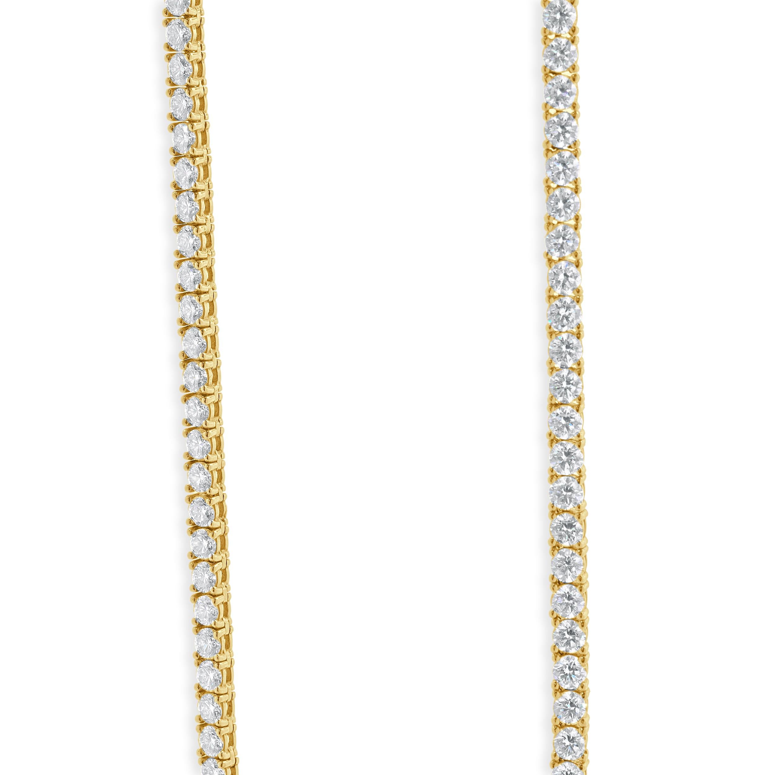 14k Gelbgold Doppelreihige Diamant-Tennis-Halskette mit Kreis-Diamant-Anhänger (Rundschliff) im Angebot