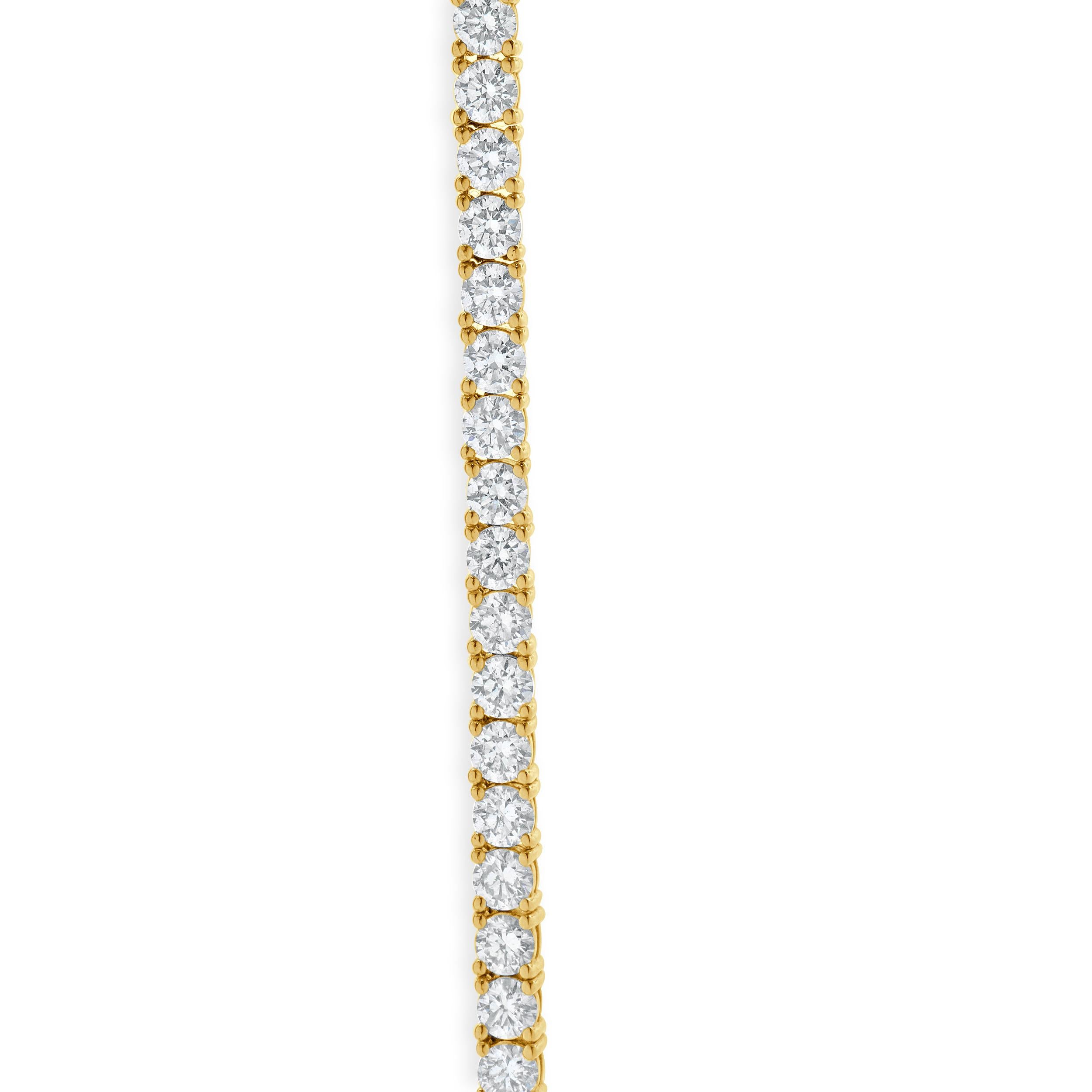 14k Yellow Gold Double Row Diamond Tennis Necklace With Circle Diamond Pendant In Excellent Condition For Sale In Scottsdale, AZ