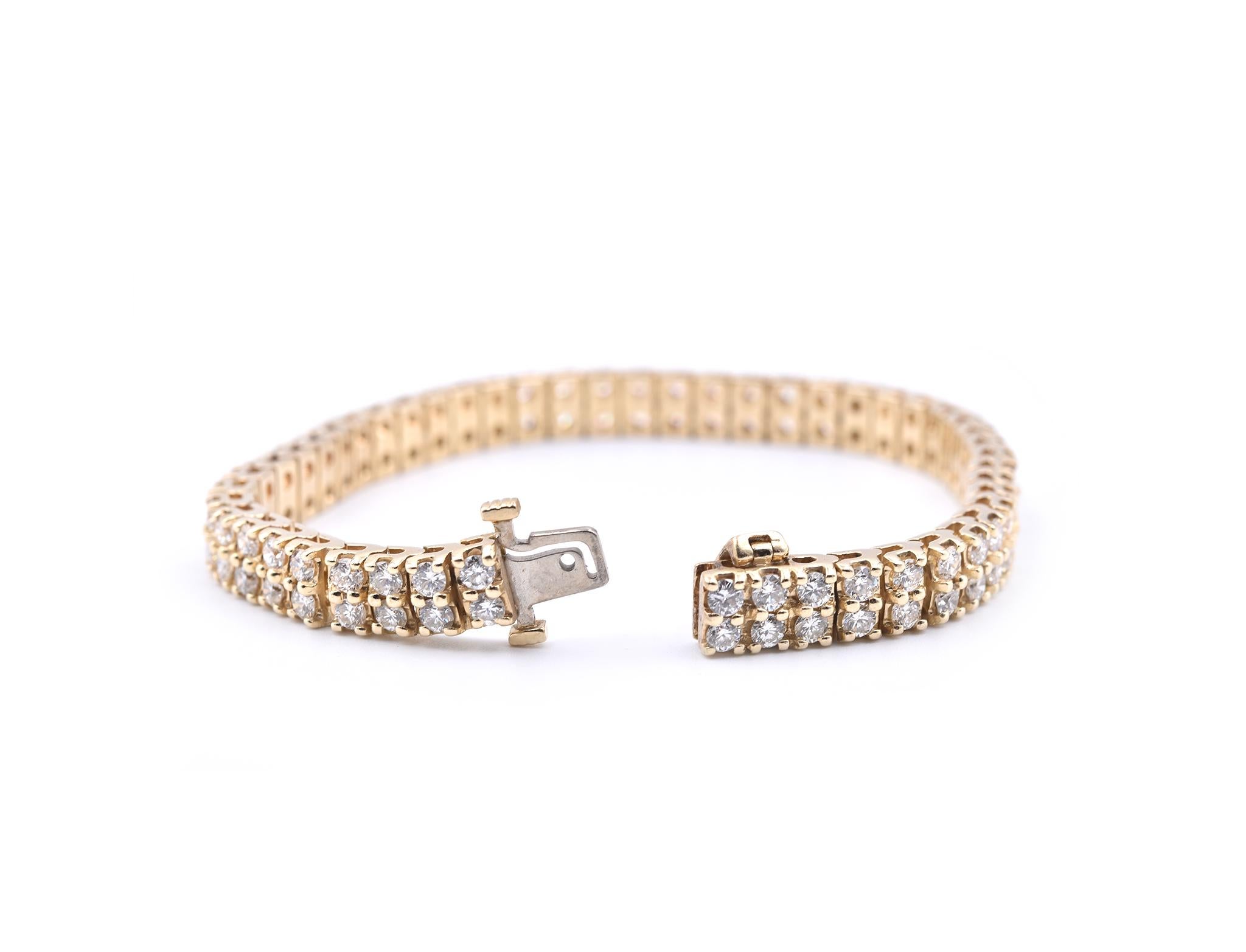 14 Karat Yellow Gold Double Row Round Diamond Tennis Bracelet In Excellent Condition In Scottsdale, AZ