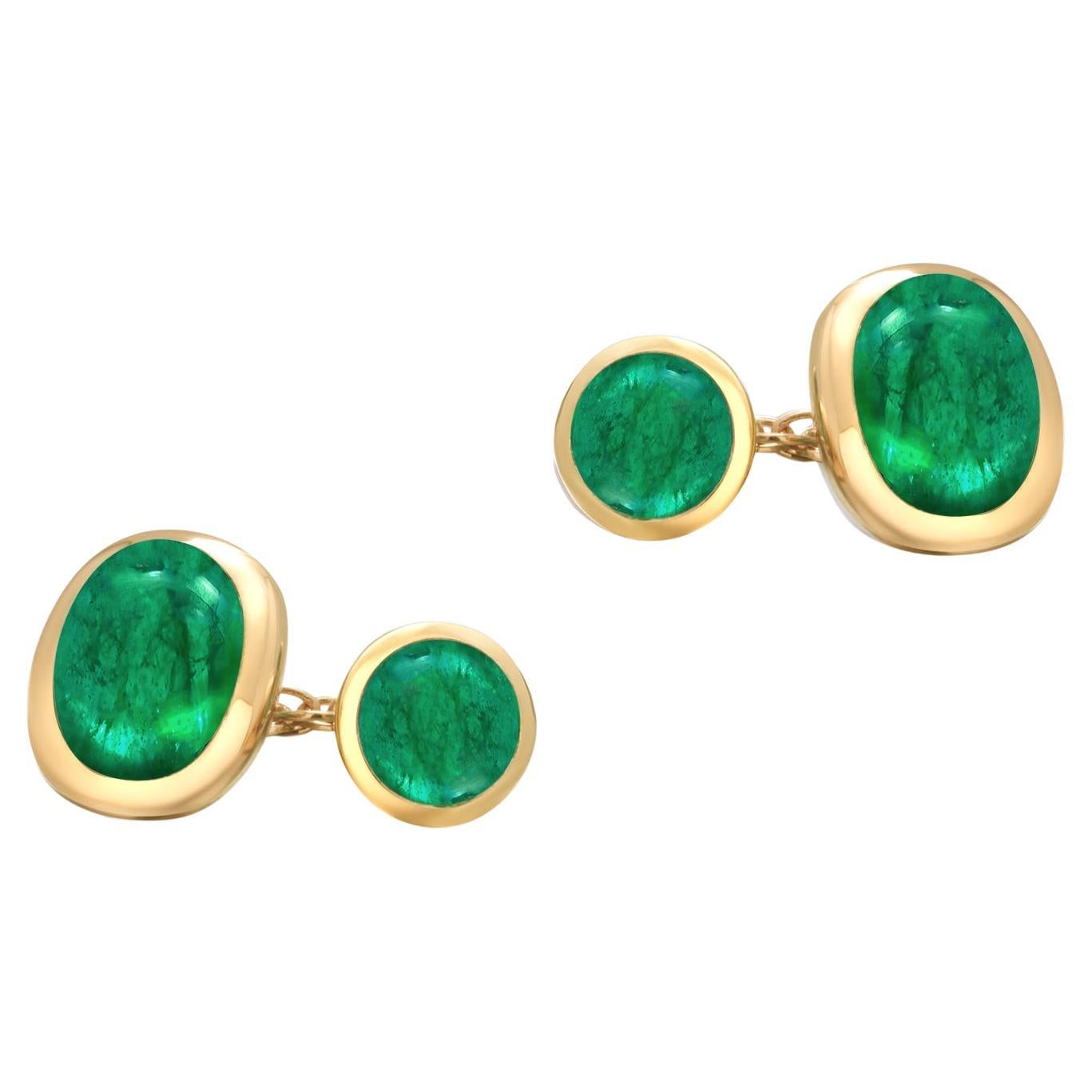 14K Yellow Gold Double-Sided Cabochon Emerald Cufflinks