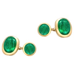 14K Yellow Gold Double-Sided Cabochon Emerald Cufflinks