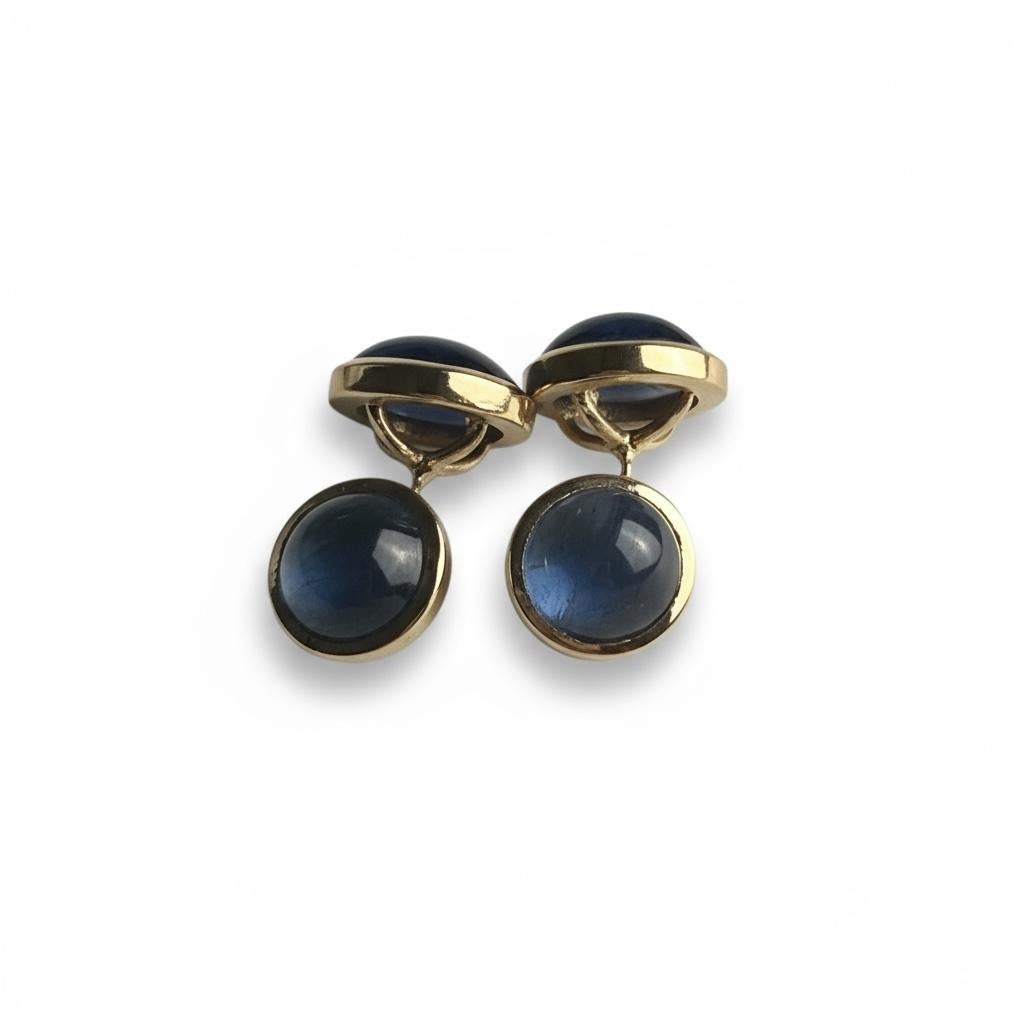 Gemelli in oro giallo 14K con zaffiro cabochon di Ceylon a doppia faccia 12,22 carati in vendita 6