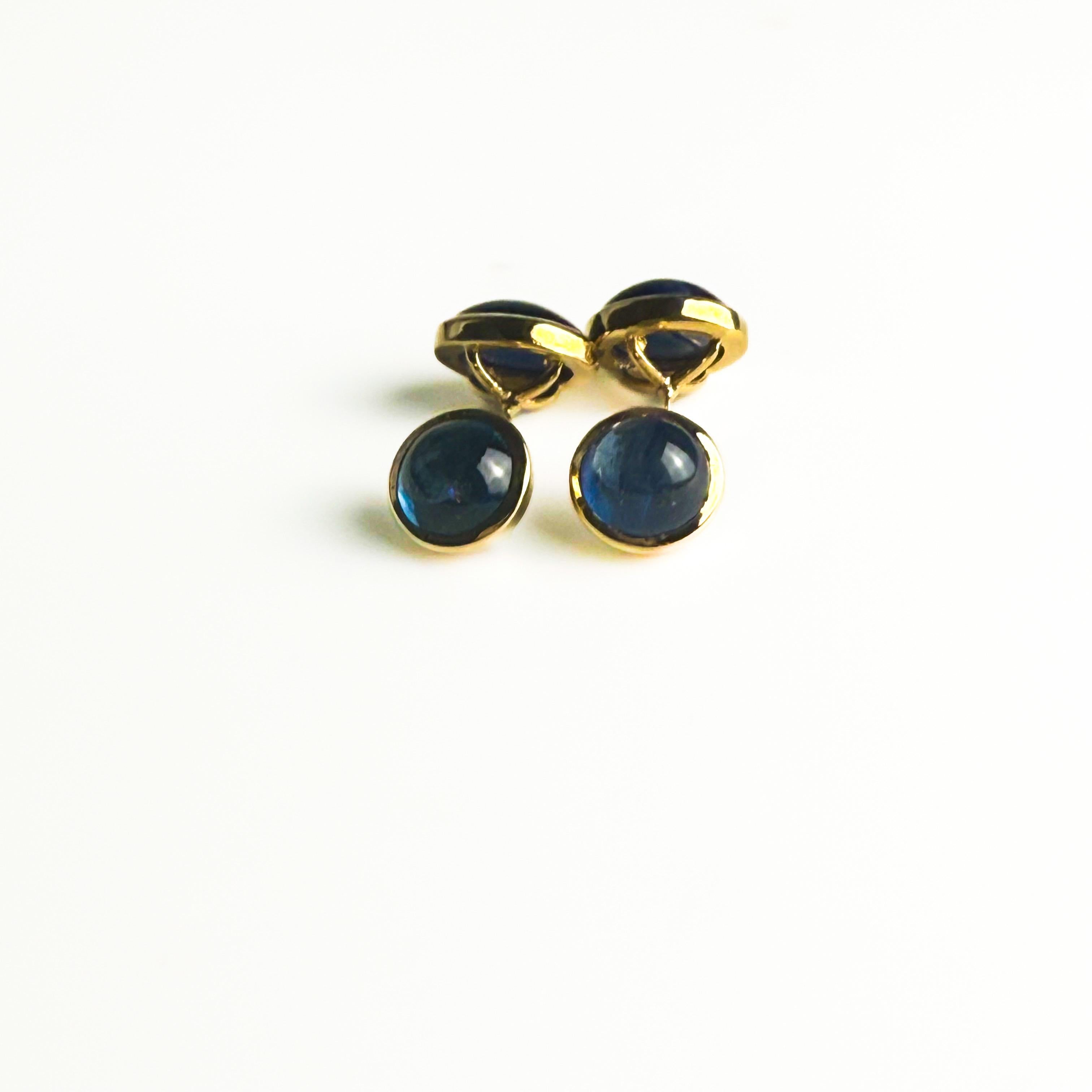 Gemelli in oro giallo 14K con zaffiro cabochon di Ceylon a doppia faccia 12,22 carati in vendita 7