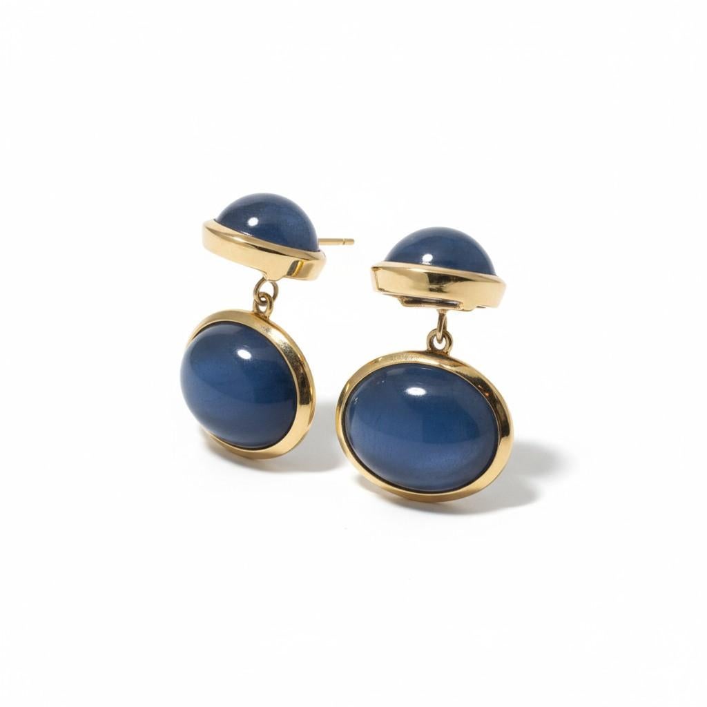 Moderno Gemelli in oro giallo 14K con zaffiro cabochon di Ceylon a doppia faccia 12,22 carati in vendita