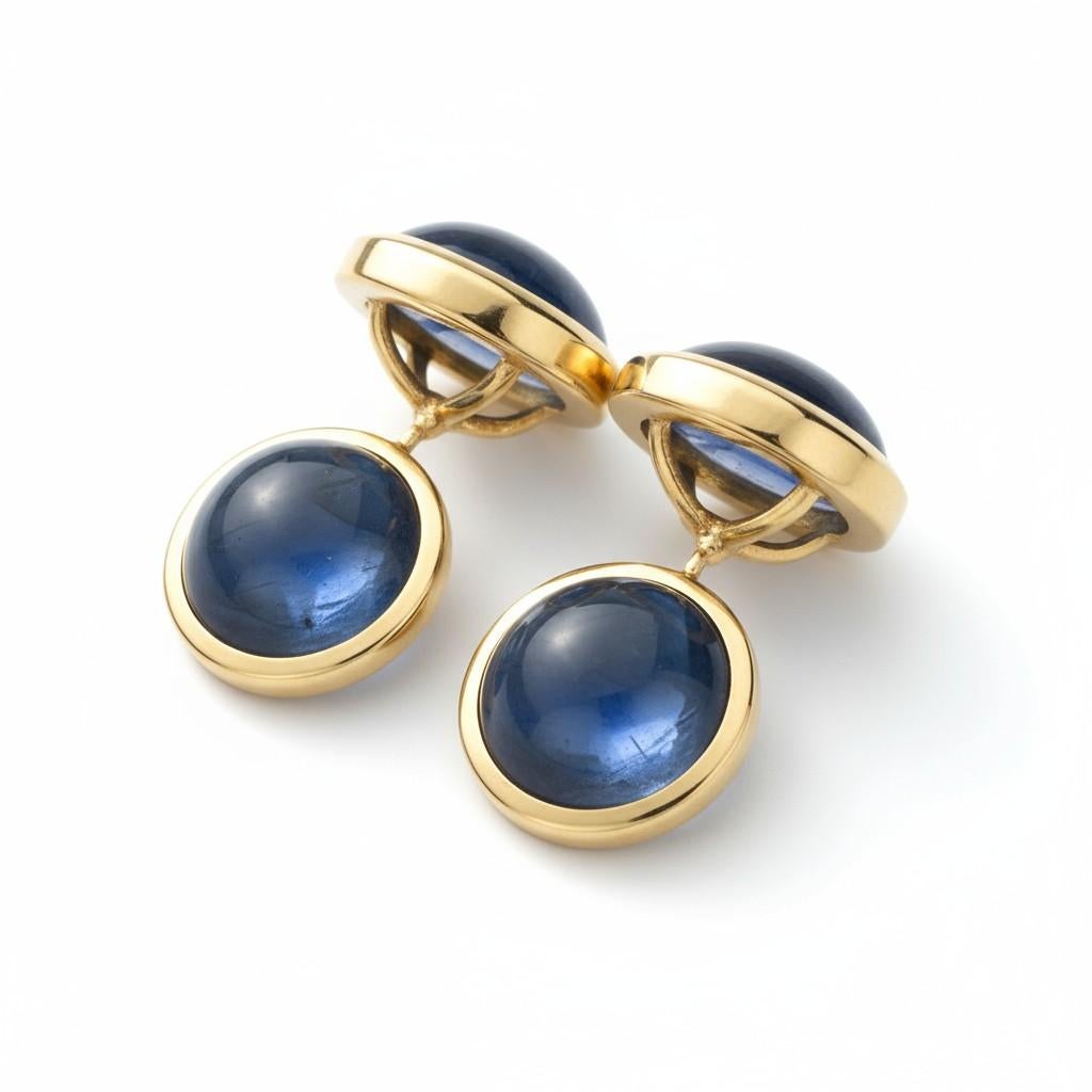 Gemelli in oro giallo 14K con zaffiro cabochon di Ceylon a doppia faccia 12,22 carati In condizioni Nuovo in vendita a New York, NY