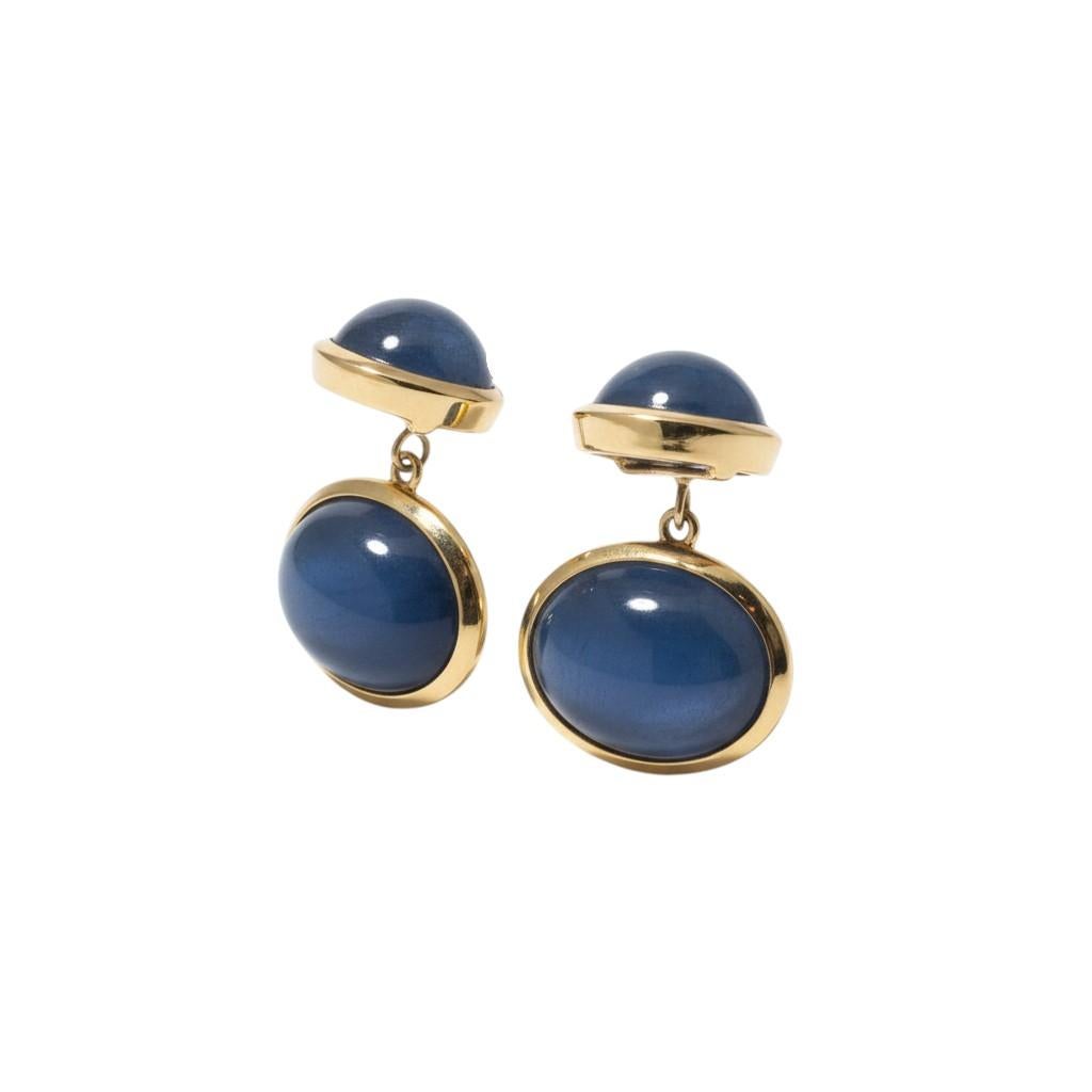 da uomo o donna Gemelli in oro giallo 14K con zaffiro cabochon di Ceylon a doppia faccia 12,22 carati in vendita