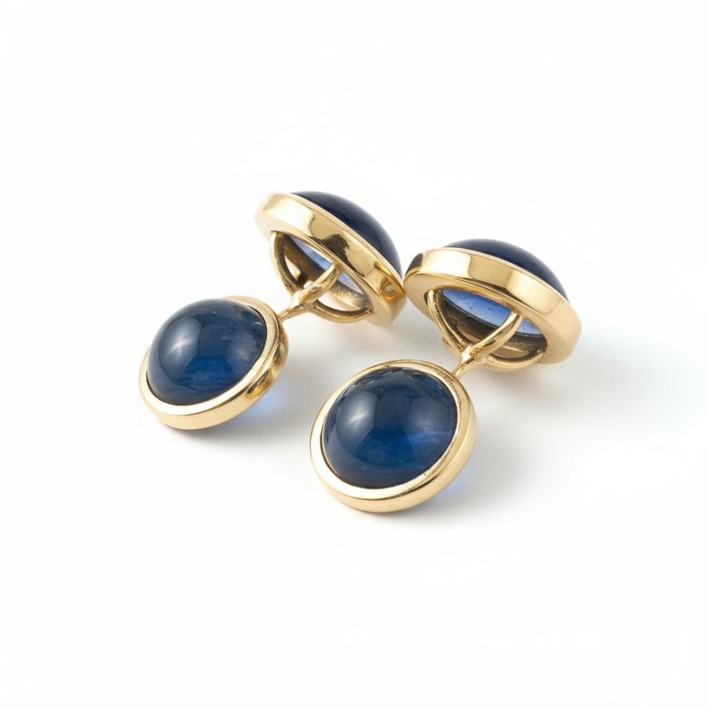 Gemelli in oro giallo 14K con zaffiro cabochon di Ceylon a doppia faccia 12,22 carati in vendita 2