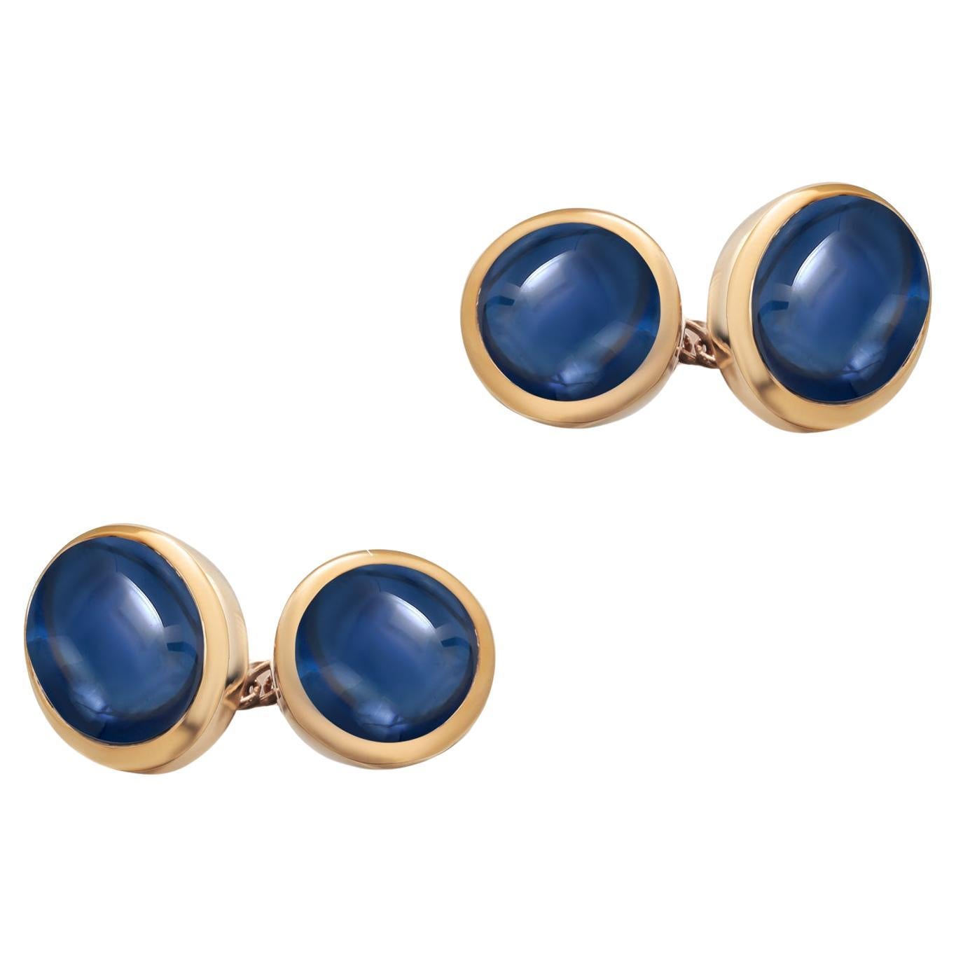 Gemelli in oro giallo 14K con zaffiro cabochon di Ceylon a doppia faccia 12,22 carati