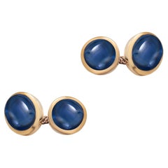 Gemelli in oro giallo 14K con zaffiro cabochon di Ceylon a doppia faccia 12,22 carati