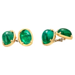 14K Yellow Gold Double-Sided Colombian Cabochon Emerald Cufflinks 12.25 Carats