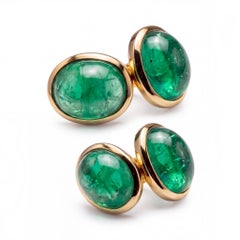 14K Yellow Gold Double-Sided Cufflinks, 12.70ct Colombian Emeralds