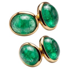 14K Yellow Gold Double-Sided Cufflinks with 9.80 ct Colombian Emeralds