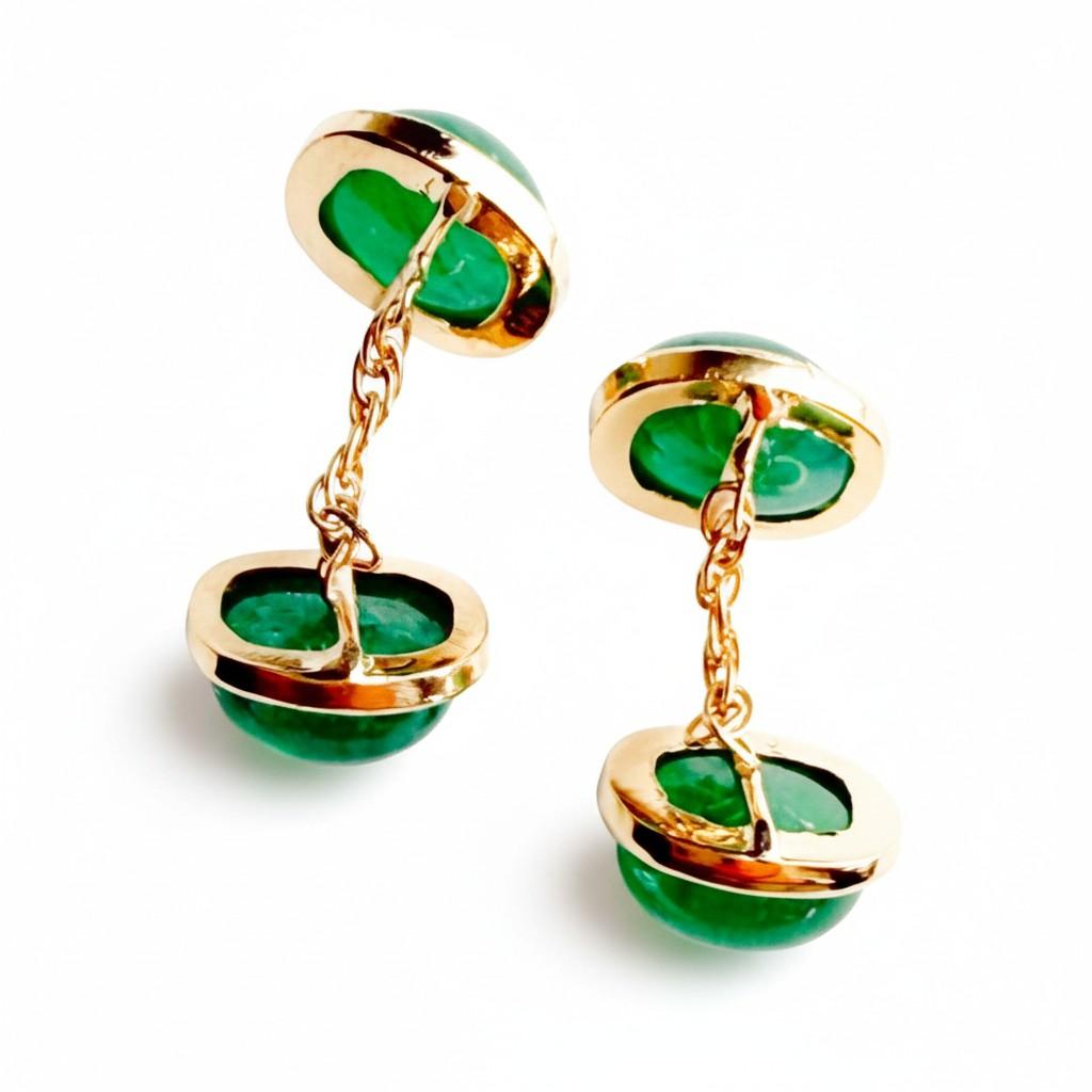 Taille boule Boutons de manchette double face en or jaune 14K avec émeraudes cabochon de Colombie en vente