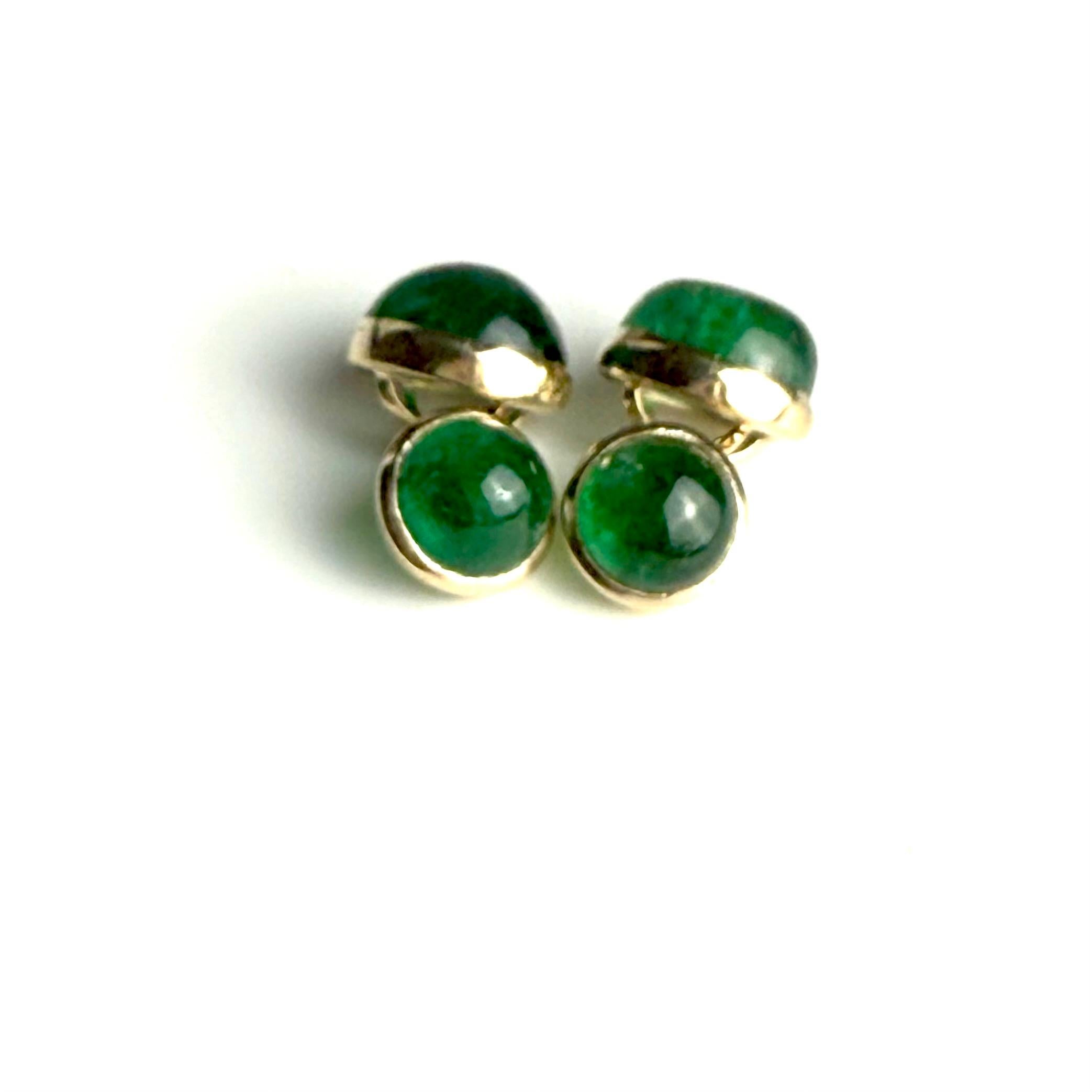Women's or Men's 14K Yellow Gold Double-Sided Cufflinks with Colombian Cabochon Emeralds For Sale