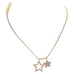14K Yellow Gold Double Star Pendant Necklace with Chain