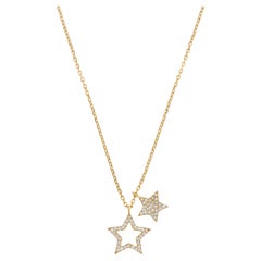 14K Yellow Gold Double Star Pendant Necklace with Chain