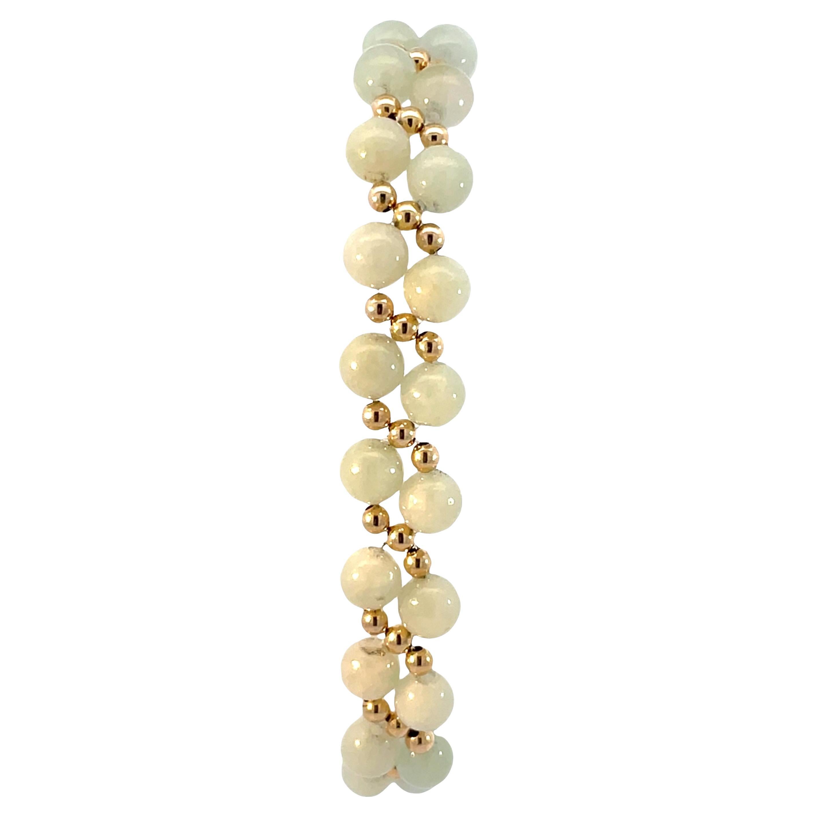 14K Yellow Gold Double-Strand Jade 
Gold Bead Bracelet