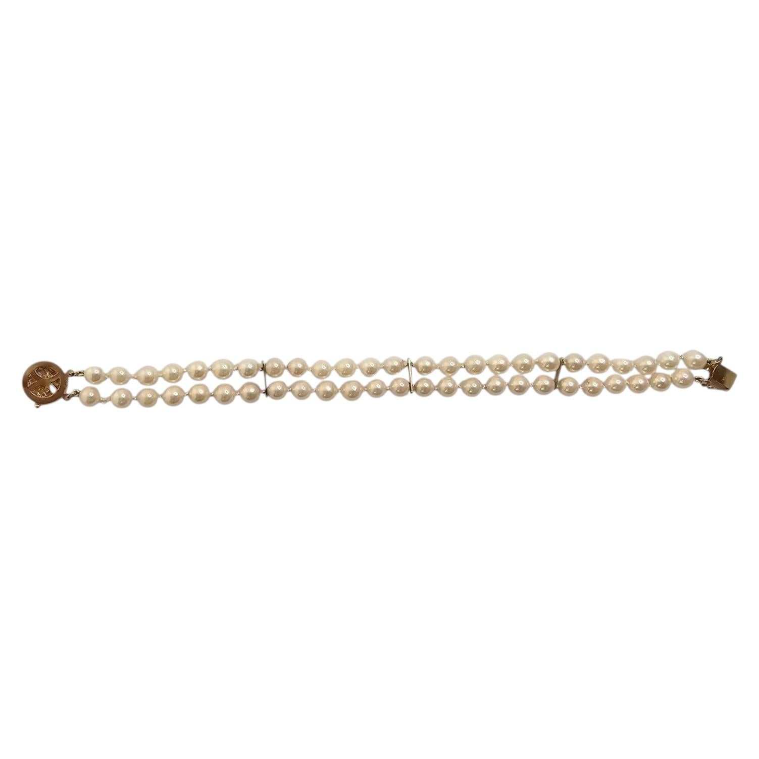 14K Yellow Gold Double Strand Pearl Bracelet #25745