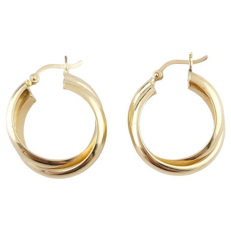 14k Yellow Gold Double Twisted Hoop Earrings For Sale at 1stDibs