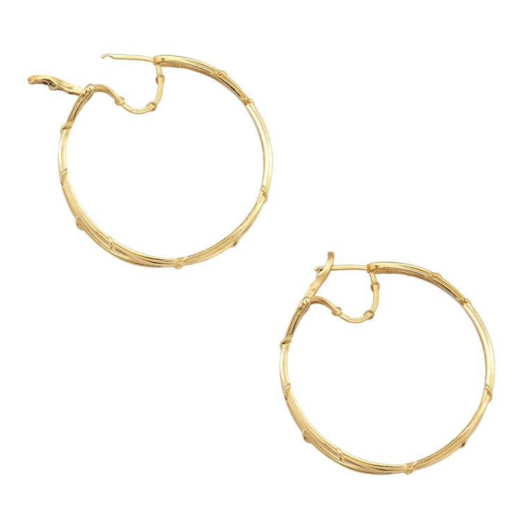 14k Yellow Gold Double Vine Hoops For Sale at 1stDibs