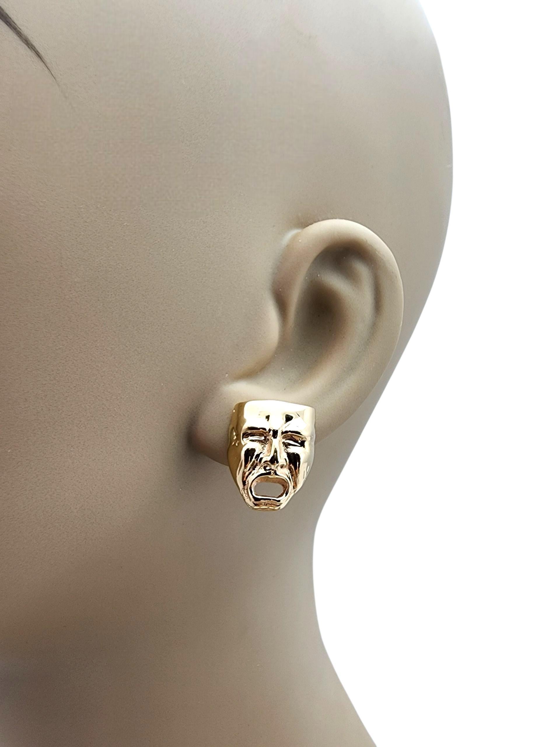 14K Yellow Gold Drama Masks Laugh Now Cry Later Earrings #22699 For Sale 2