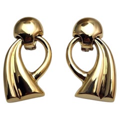 14K Yellow Gold Drop Door Knocker Earrings #25429