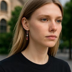 14K Yellow Gold Drop Earrings 4 Marquis Rubies 2.40 Pavé Diamonds 0.30 Carats