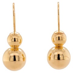 14k Yellow Gold Drop Earrings, Ladies Gold Ball Dangle Earrings