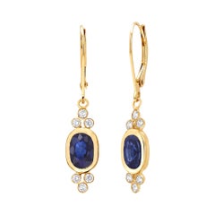 14K Yellow Gold Drop Earrings with 1.75ct Oval Sapphires & Diamonds