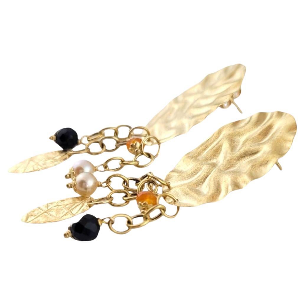 Orecchini pendenti in oro giallo 14K con perline sfaccettate #14952