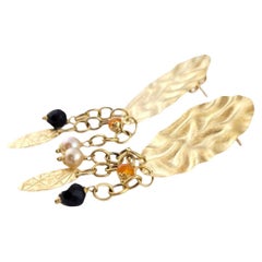 Orecchini pendenti in oro giallo 14K con perline sfaccettate #14952