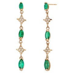 14K Yellow Gold Drop Earrings with Vibrant Emeralds Sparkling Natural Diamonds