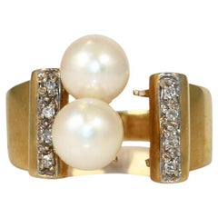 14K Yellow Gold Dual Pearl & Diamond Ring