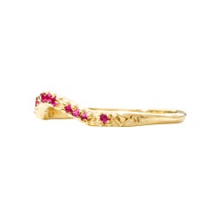 14k Yellow Gold Dune Ring Studded with Brilliant-Cut Rubies Curved Half Eternity