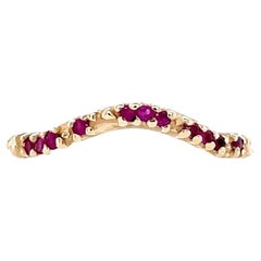 14k Yellow Gold Dune Ring Studded with Brilliant-Cut Rubies Curved Half Eternity